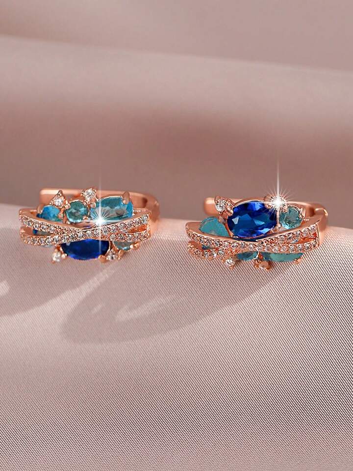 Luxury Blue & White Cubic Zirconia Round Earrings