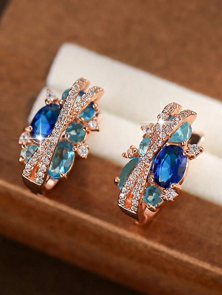Luxury Blue & White Cubic Zirconia Round Earrings