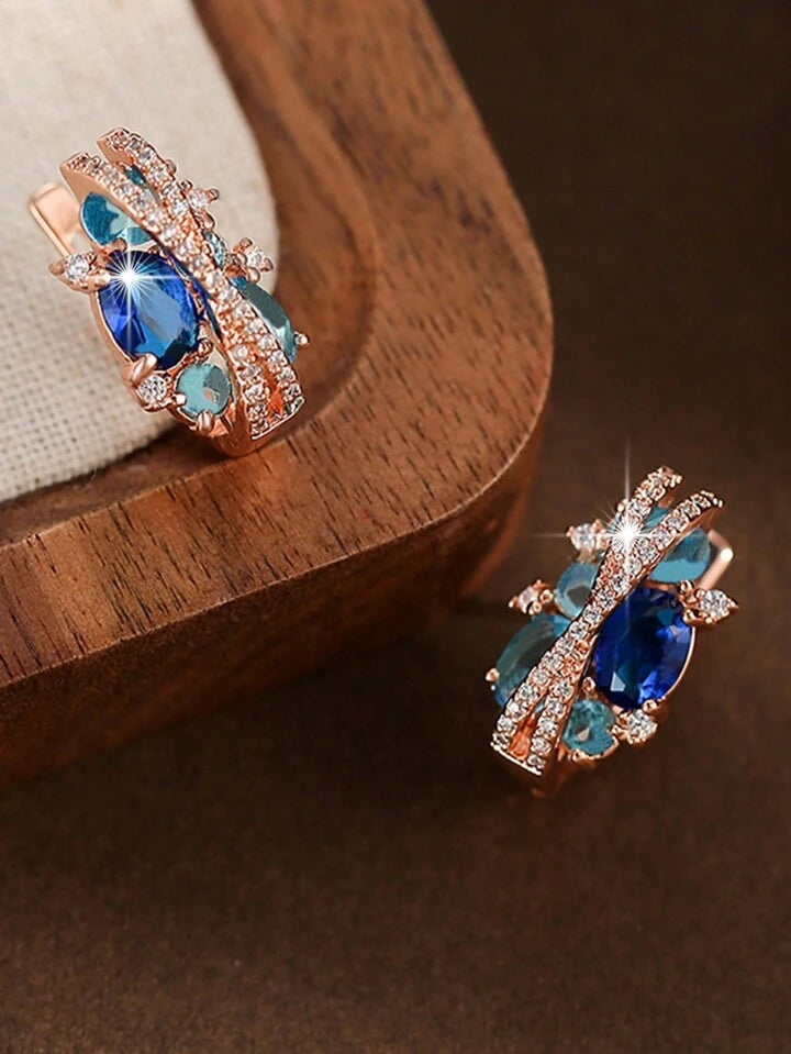 Luxury Blue & White Cubic Zirconia Round Earrings