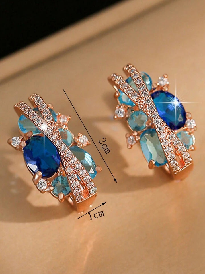 Luxury Blue & White Cubic Zirconia Round Earrings