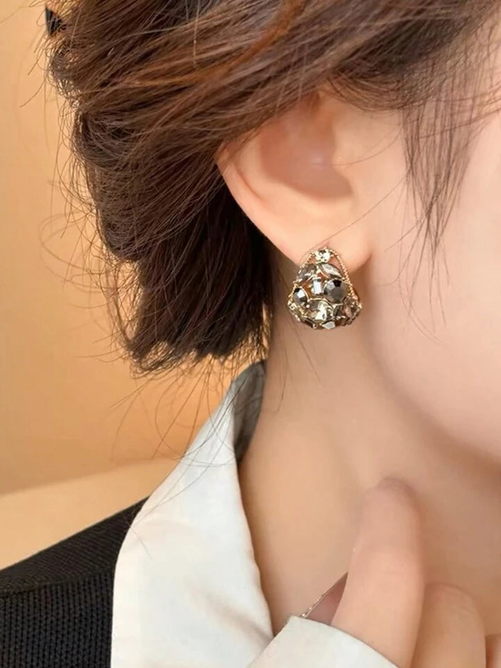 Retro Glass Inlay Hoop Earrings European Style