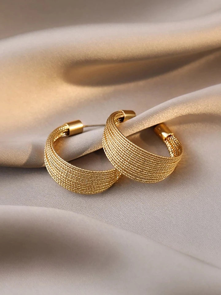 Textured C-Shaped Metal Earrings