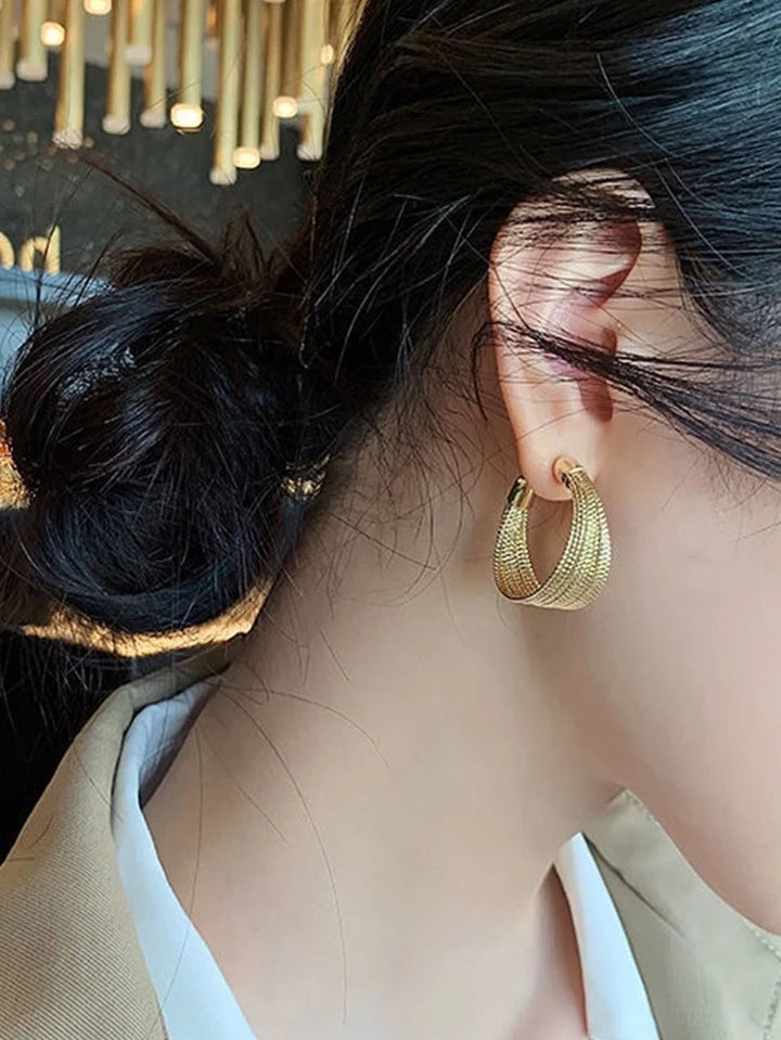 Textured C-Shaped Metal Earrings