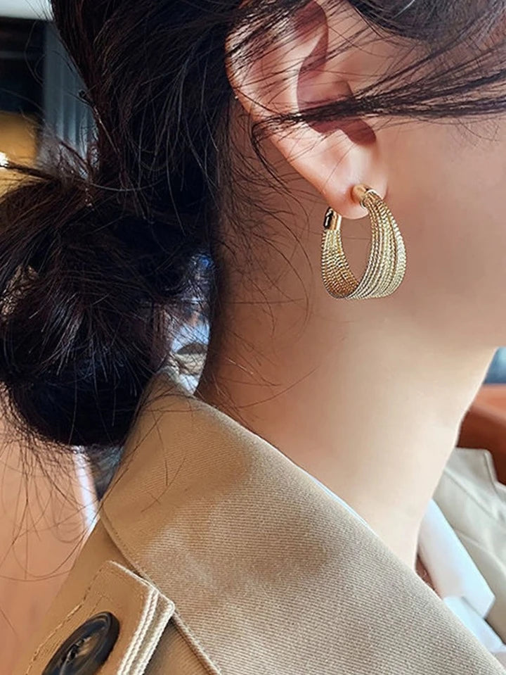 Textured C-Shaped Metal Earrings