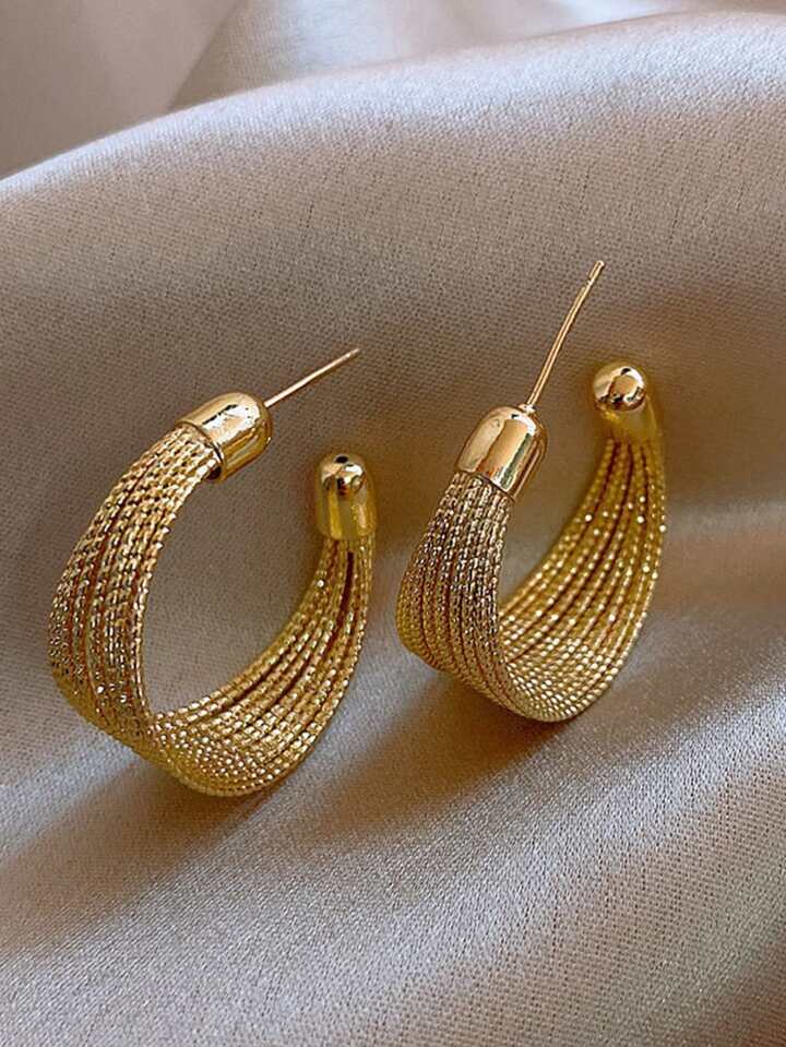 Textured C-Shaped Metal Earrings