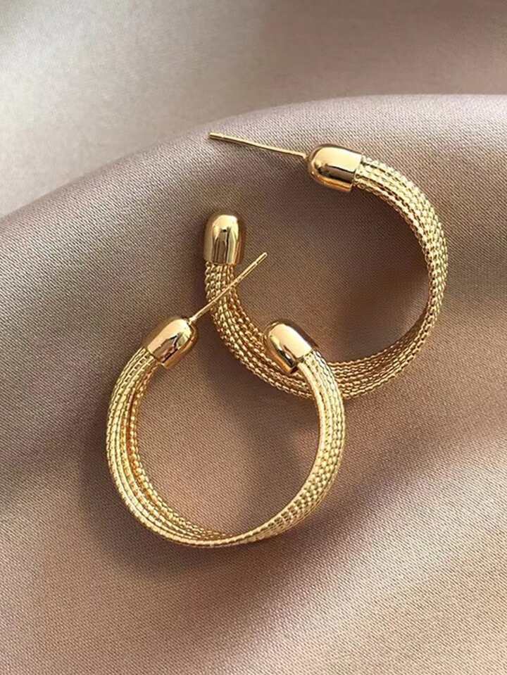 Textured C-Shaped Metal Earrings
