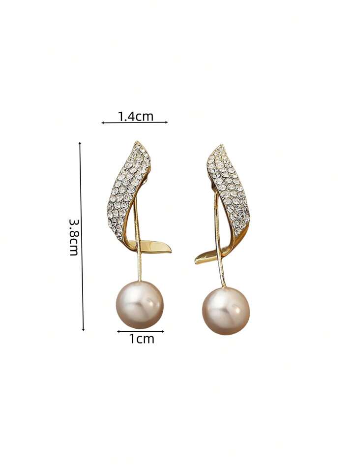 Elegant Faux Pearl & Rhinestone Long Earrings