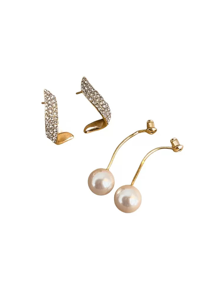 Elegant Faux Pearl & Rhinestone Long Earrings