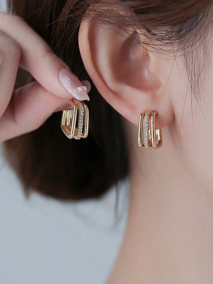 Geometric Cubic Zirconia Cuff Hoop Earrings