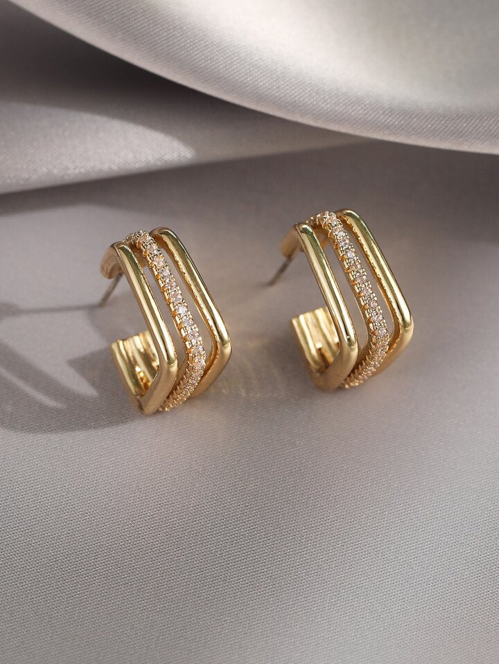 Geometric Cubic Zirconia Cuff Hoop Earrings
