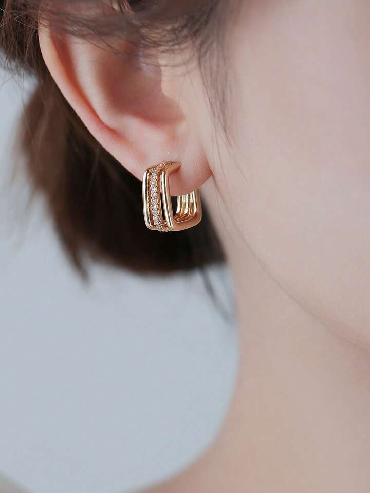 Geometric Cubic Zirconia Cuff Hoop Earrings