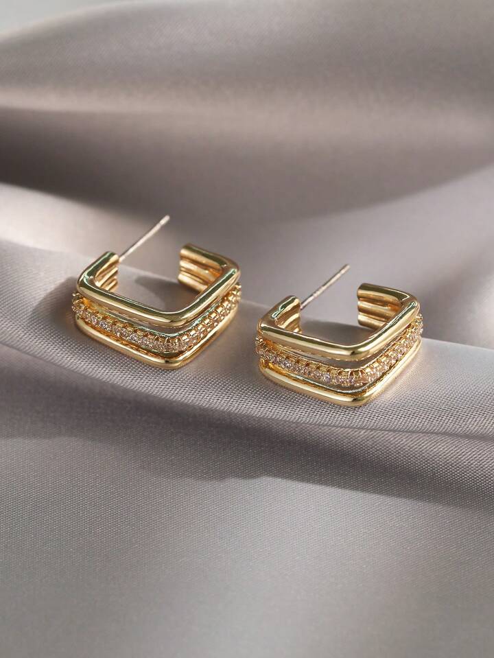 Geometric Cubic Zirconia Cuff Hoop Earrings