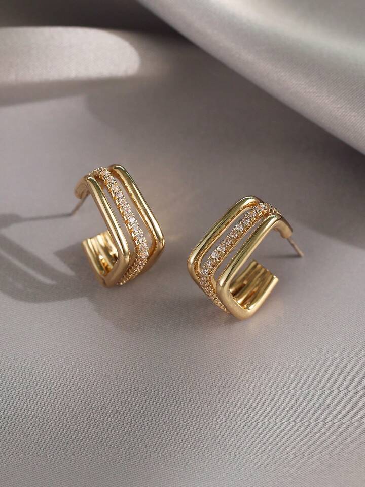 Geometric Cubic Zirconia Cuff Hoop Earrings