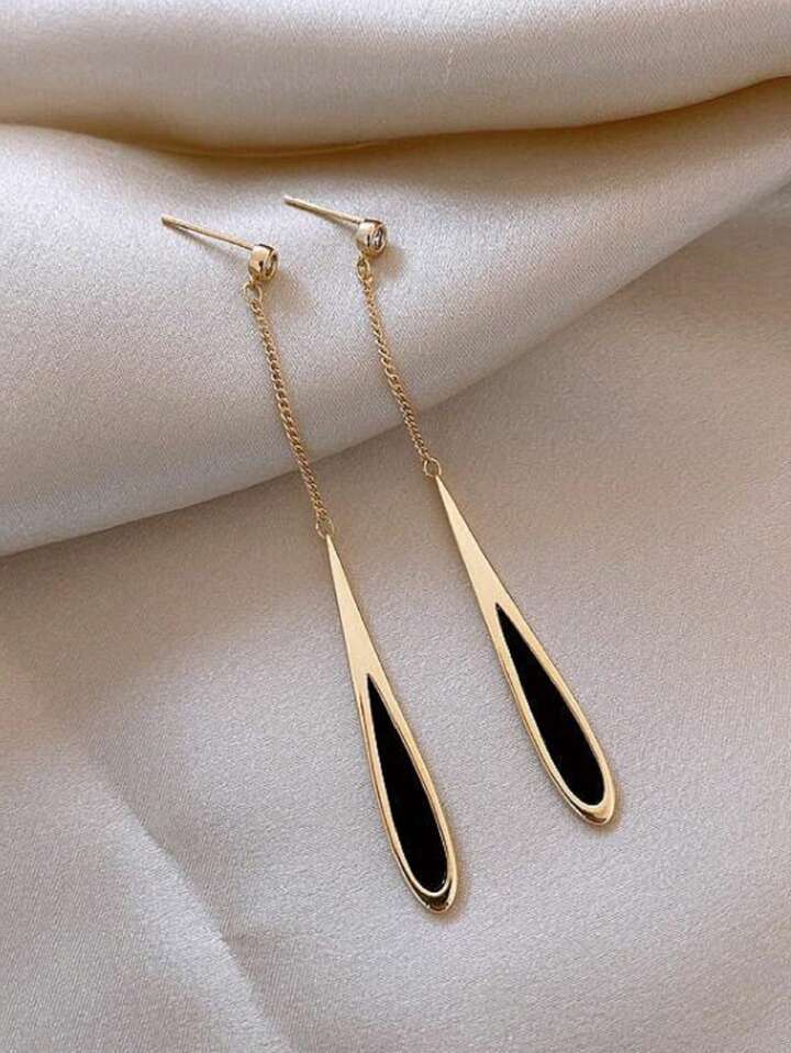 European & American Black Tassel Drop Earrings