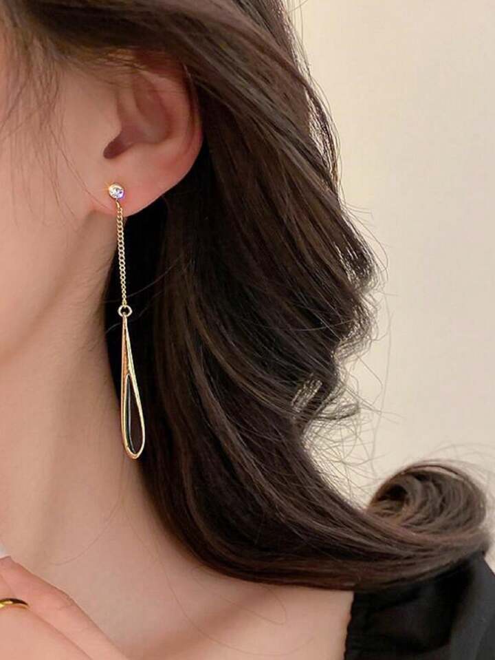 European & American Black Tassel Drop Earrings