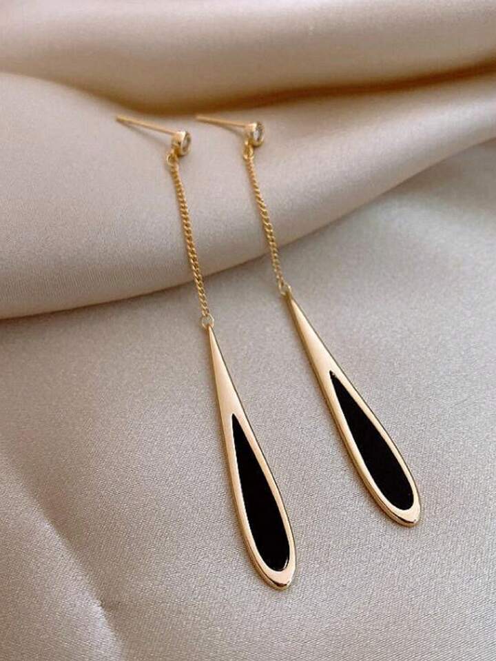 European & American Black Tassel Drop Earrings