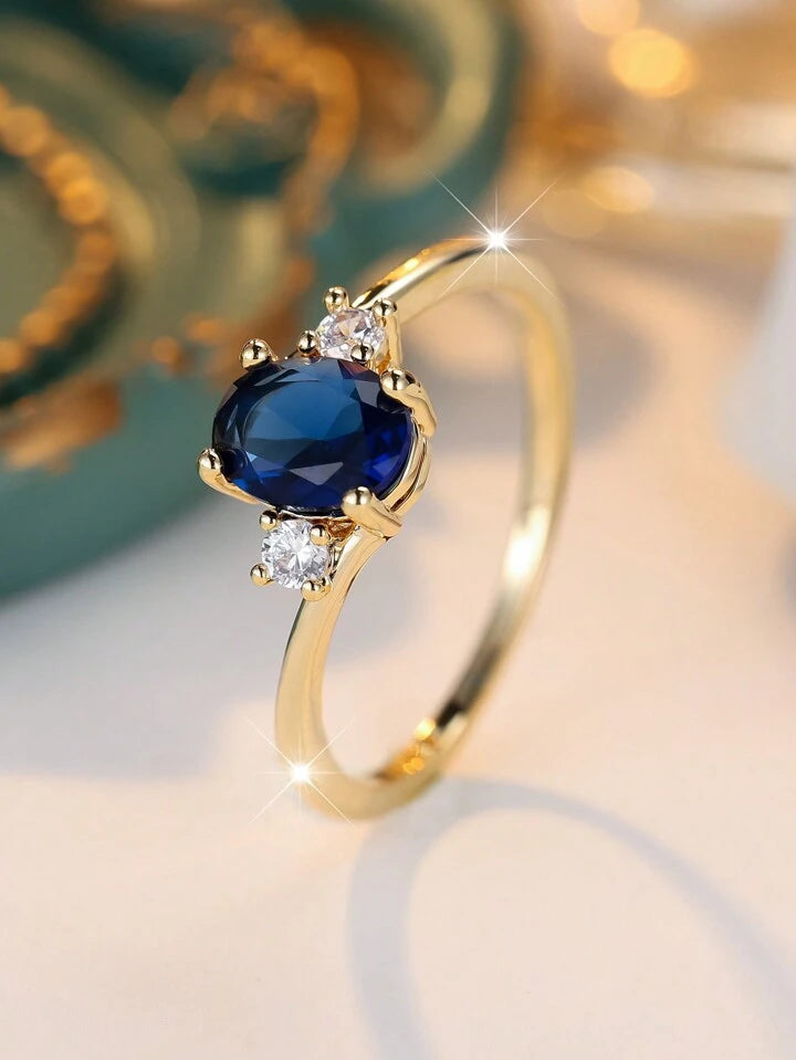 Luxury Oval Sapphire Blue Cubic Zirconia Ring