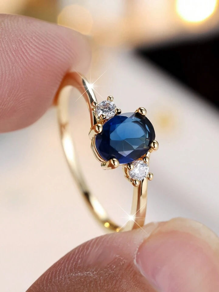Luxury Oval Sapphire Blue Cubic Zirconia Ring