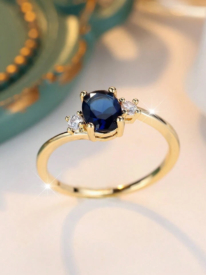 Luxury Oval Sapphire Blue Cubic Zirconia Ring