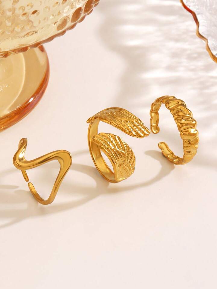 5PCS Stainless Steel 18K Gold Plated Open Rings Set