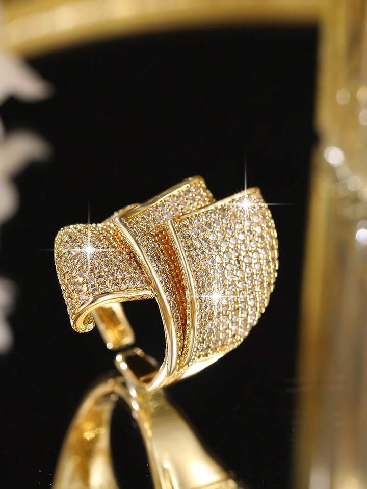 Gold Plated Triple Layer Adjustable Fashion Ring for Women