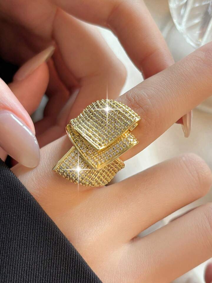 Gold Plated Triple Layer Adjustable Fashion Ring for Women