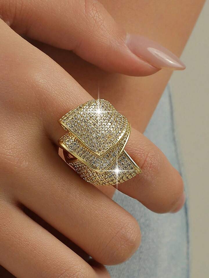 Gold Plated Triple Layer Adjustable Fashion Ring for Women