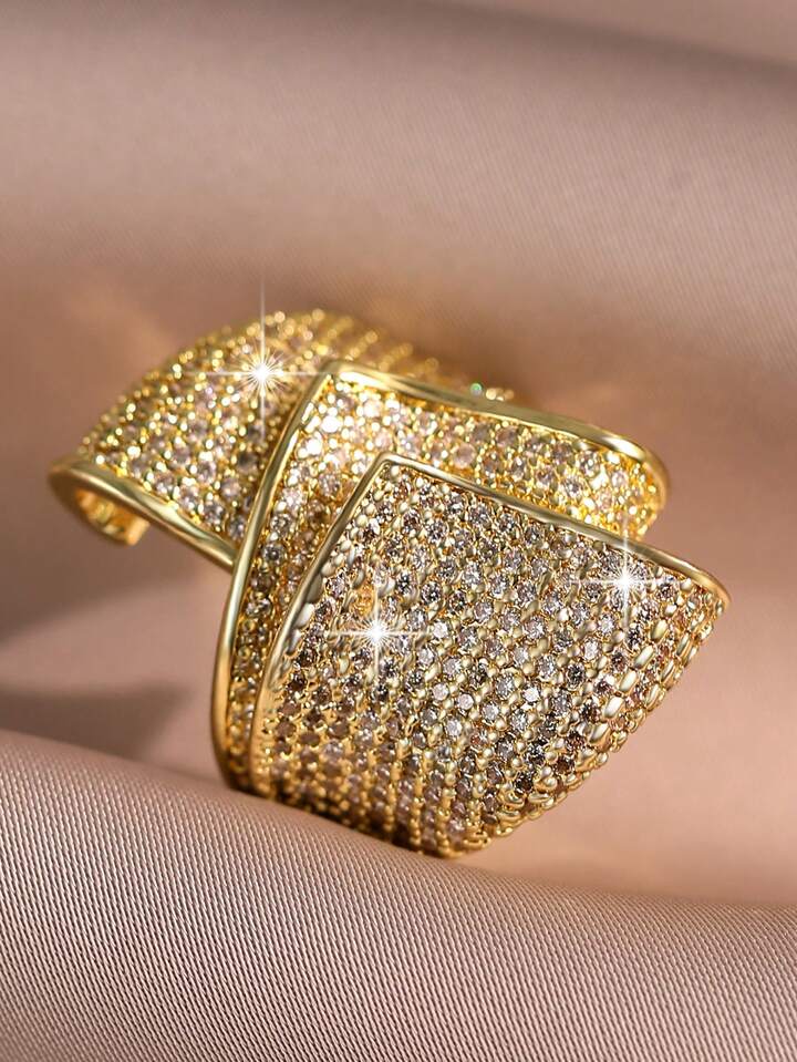 Gold Plated Triple Layer Adjustable Fashion Ring for Women