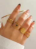 4PCS 18K Gold Plated Star & Sun Open Rings Set
