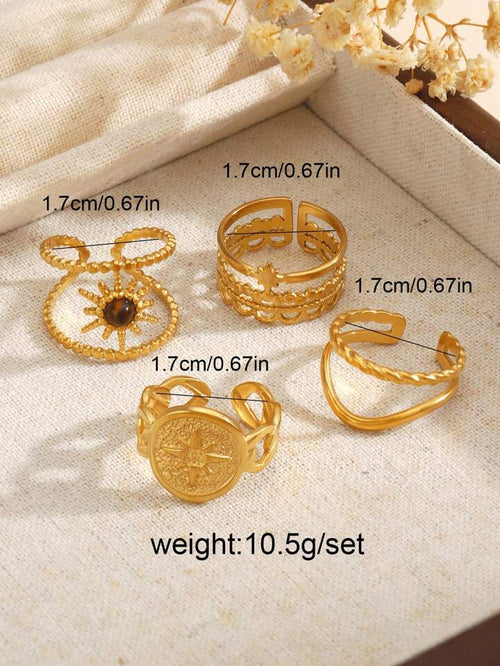 4PCS 18K Gold Plated Star & Sun Open Rings Set