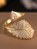 Elegant Leaf Shaped Adjustable Cubic Zirconia Ring