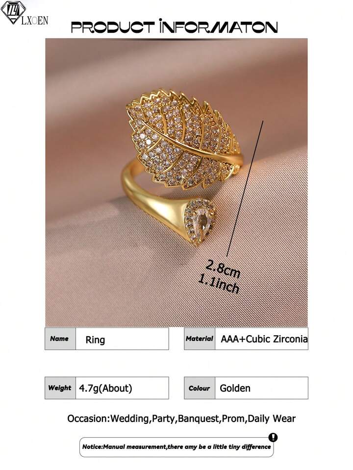 Elegant Leaf Shaped Adjustable Cubic Zirconia Ring