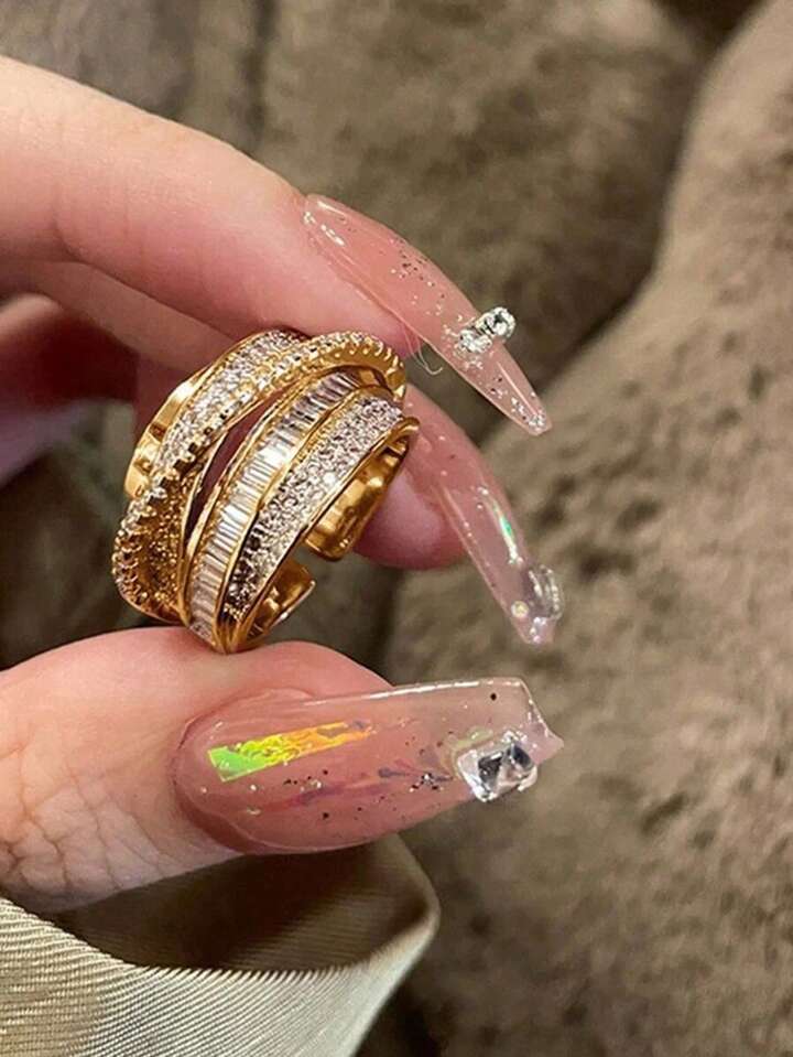 Minimalist Rhinestone Lightweight Inlaid Open Ring