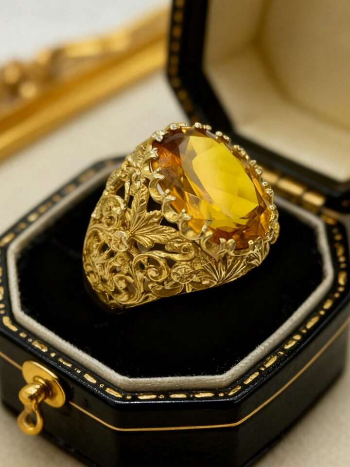 Luxury Shiny Yellow Oval Cut Ring Vintage Elegance