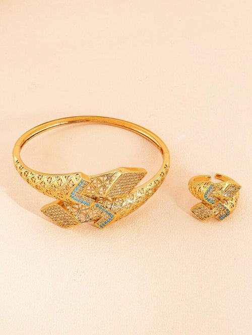 2PCS Blue Turquoise Cubic Zirconia Bangle & Ring Set