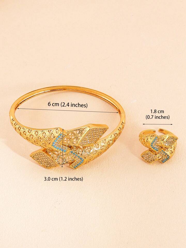 2PCS Blue Turquoise Cubic Zirconia Bangle & Ring Set