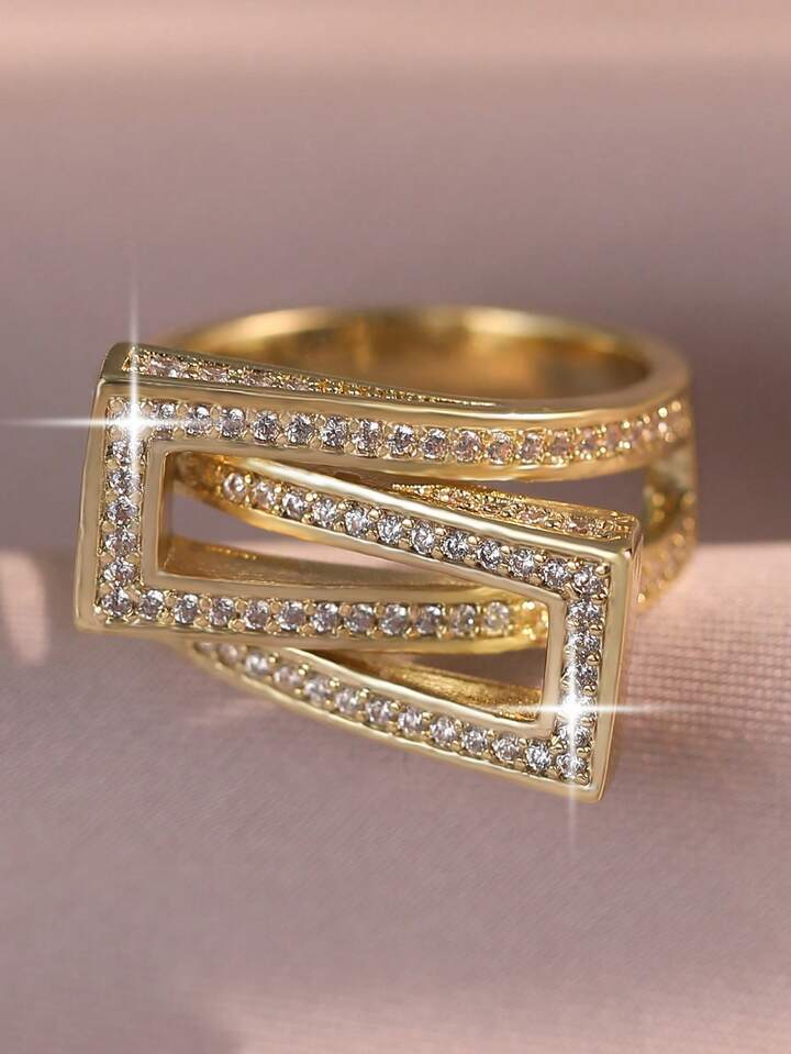Geometric Criss-Cross Cubic Zirconia Ring