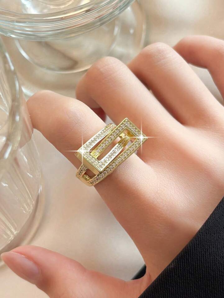 Geometric Criss-Cross Cubic Zirconia Ring