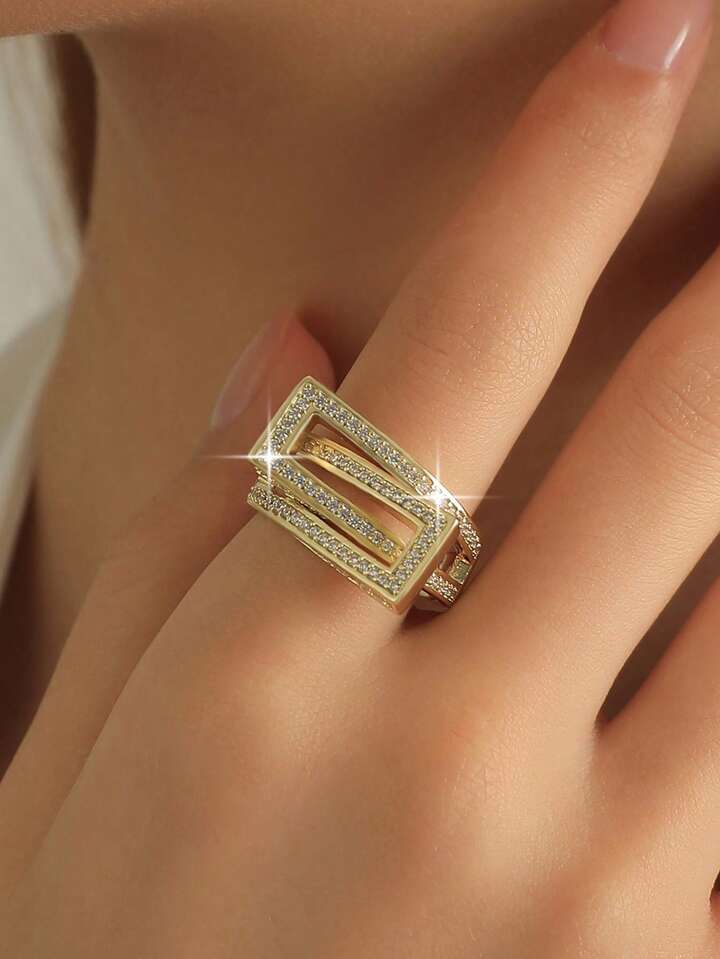 Geometric Criss-Cross Cubic Zirconia Ring