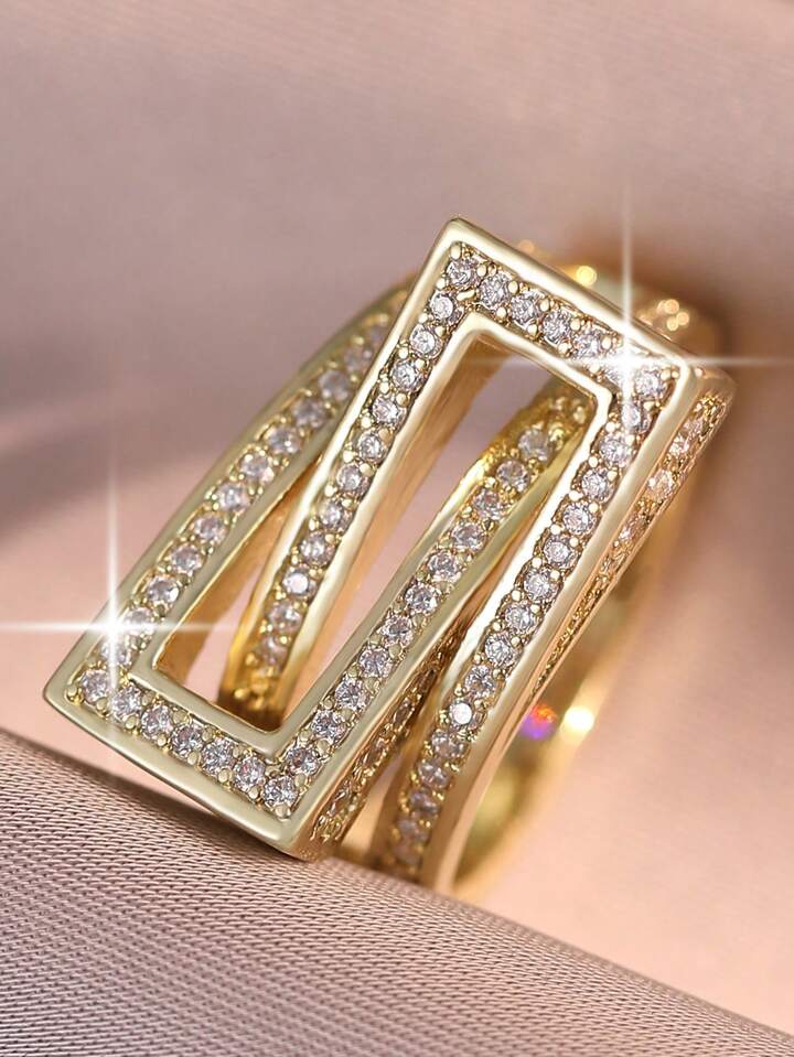 Geometric Criss-Cross Cubic Zirconia Ring
