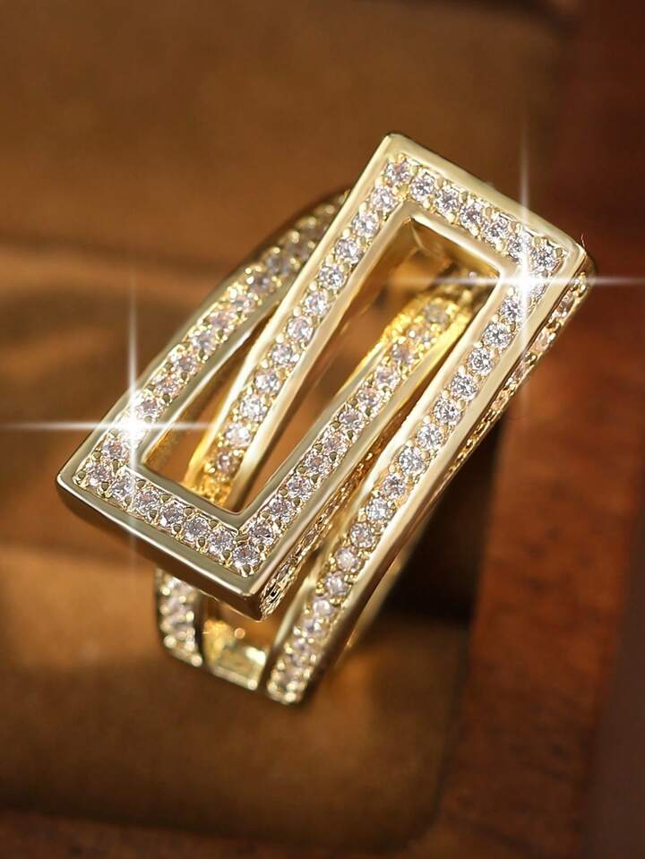 Geometric Criss-Cross Cubic Zirconia Ring
