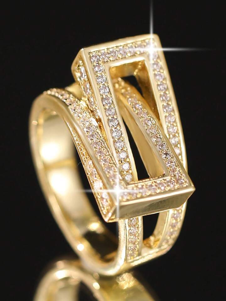 Geometric Criss-Cross Cubic Zirconia Ring