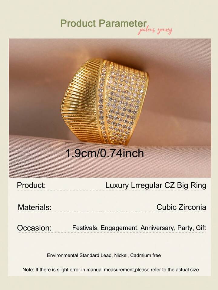 Gorgeous Geometric Cubic Zirconia Adjustable Ring