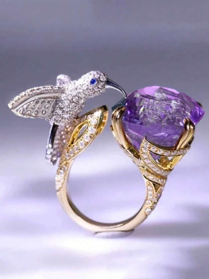 Fashion Cubic Zirconia Ring Beautiful Bird and Diamond Design