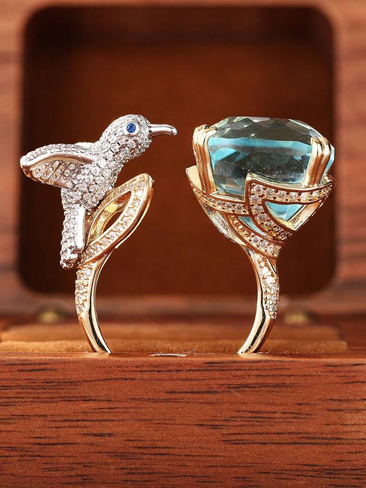 Fashion Cubic Zirconia Ring Beautiful Bird and Diamond Design