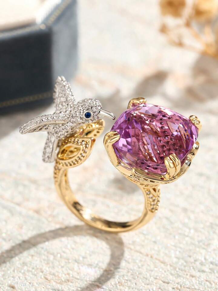 Fashion Cubic Zirconia Ring Beautiful Bird and Diamond Design