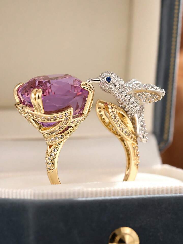 Fashion Cubic Zirconia Ring Beautiful Bird and Diamond Design