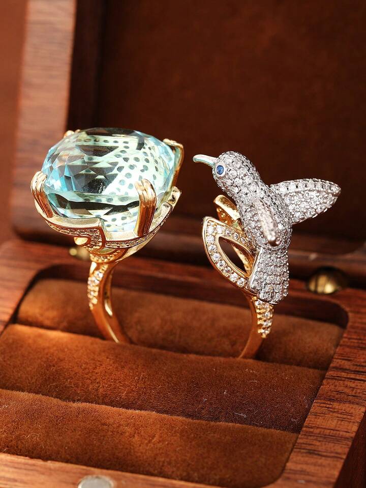 Fashion Cubic Zirconia Ring Beautiful Bird and Diamond Design