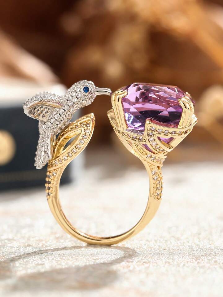 Fashion Cubic Zirconia Ring Beautiful Bird and Diamond Design