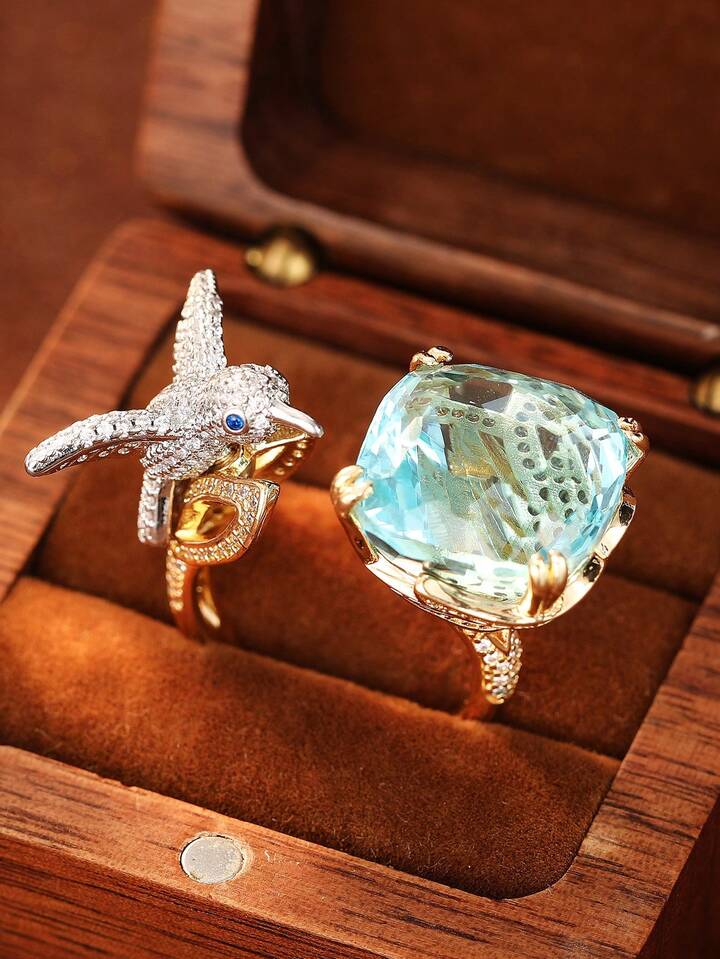 Fashion Cubic Zirconia Ring Beautiful Bird and Diamond Design